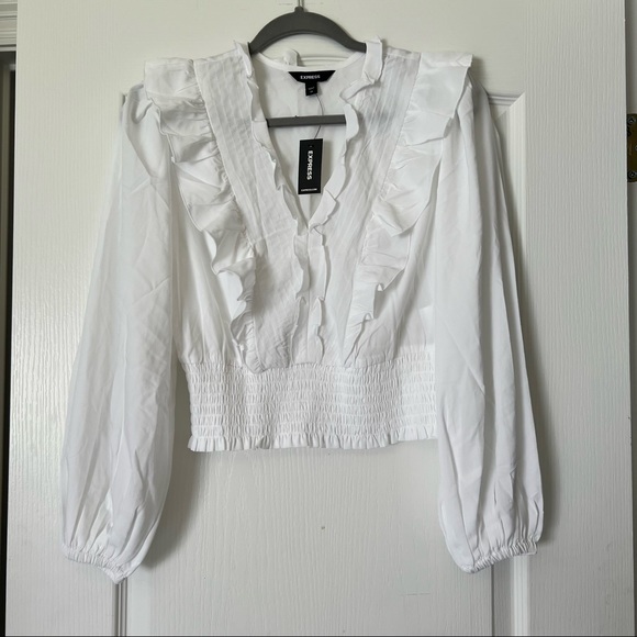 Express V Neck Ruffle Blouse - Picture 4 of 7